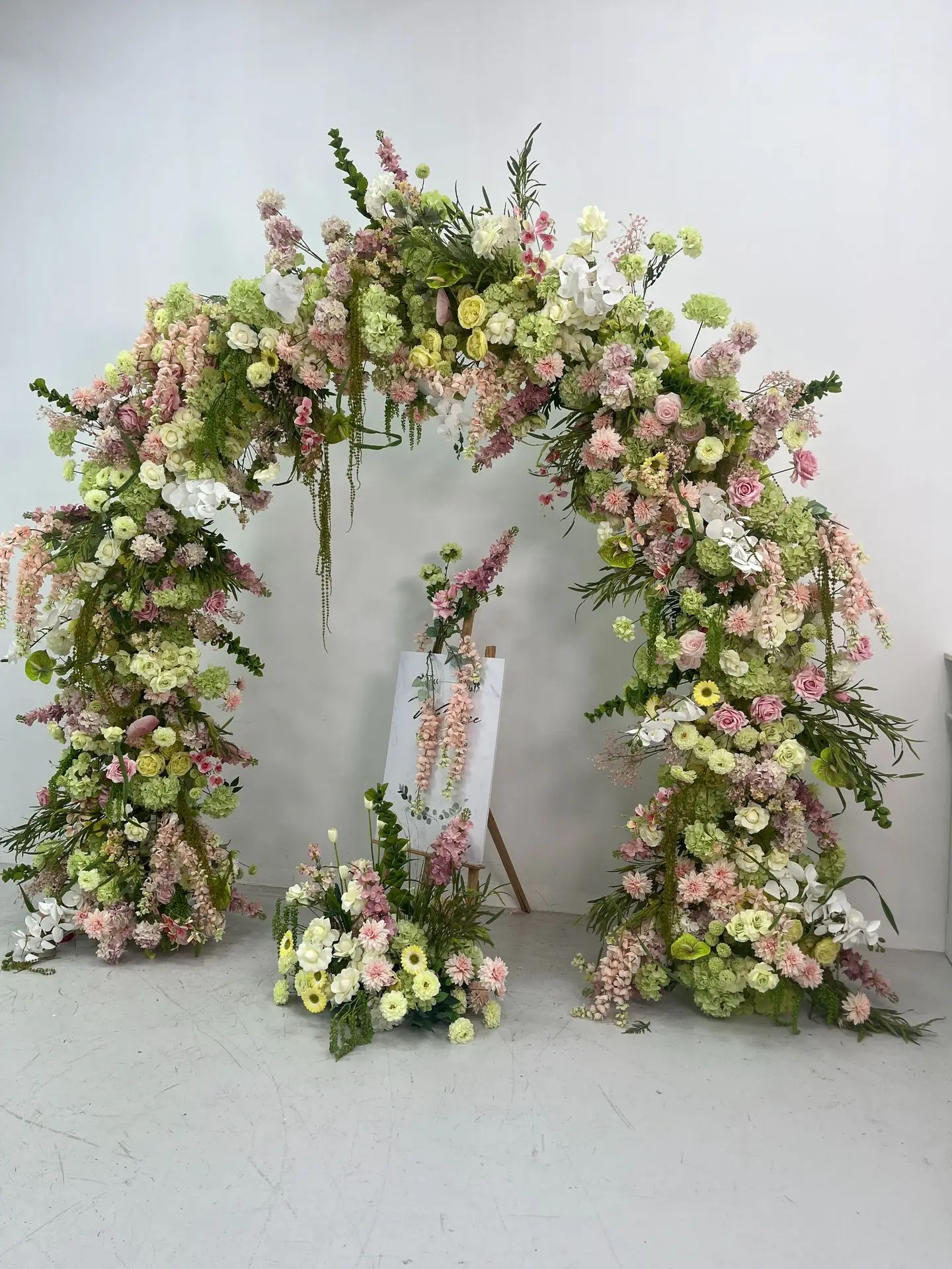 Großhandel 240CM Rosa-Grüner Künstlicher U-förmiger Blumenbogen Hochzeits-Hintergrund Gang-Dekoration Künstliche Blumenarrangements für Veranstaltungsorte – Detail 5