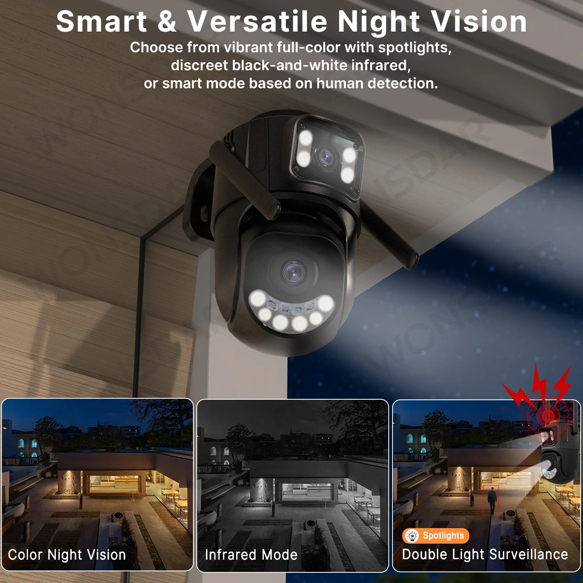 كاميرا WONSDAR 2.4 جيجا هرتز و5 جيجا هرتز واي فاي PTZ عدسة مزدوجة شاشة مزدوجة حماية أمنية كاميرا IP رؤية ليلية ذكية تتبع تلقائي iCSee