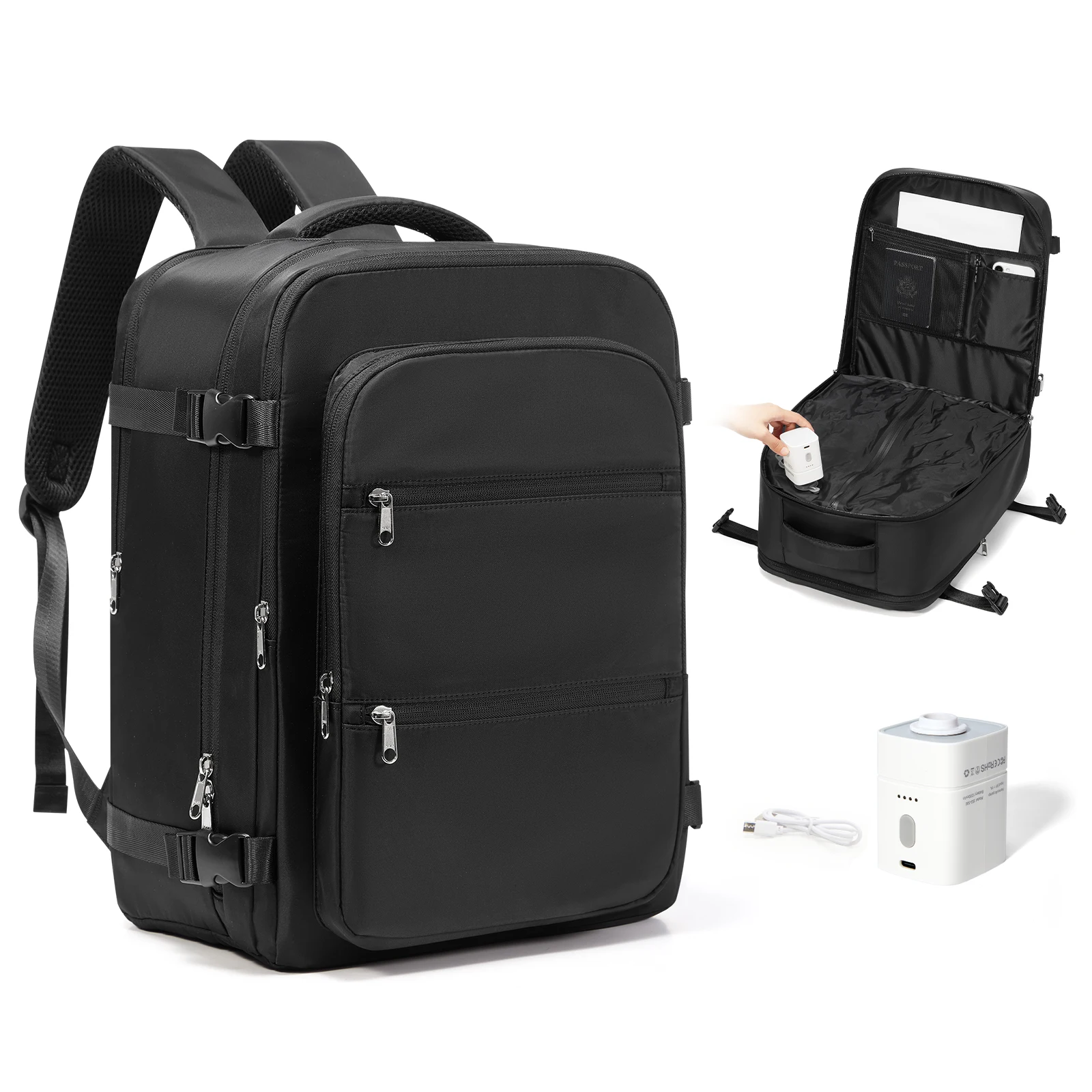 EasyJet Ryanair 40x30x20 rugzak, rugzak met vacuümcompressie, herenrugzak, cabinevliegtas, Wizzair handbagage-laptoptas - afbeelding 2