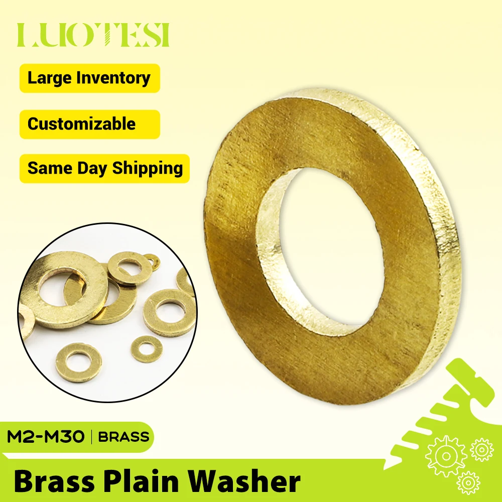Brass Flat Washer M2 M2.5 M3 M4 M5 M6 M8 M10 M12 M14 M16 M18 M20 M24M27M30 Solid Brass Gasket Shim Pad Spacer Copper Metal Meson