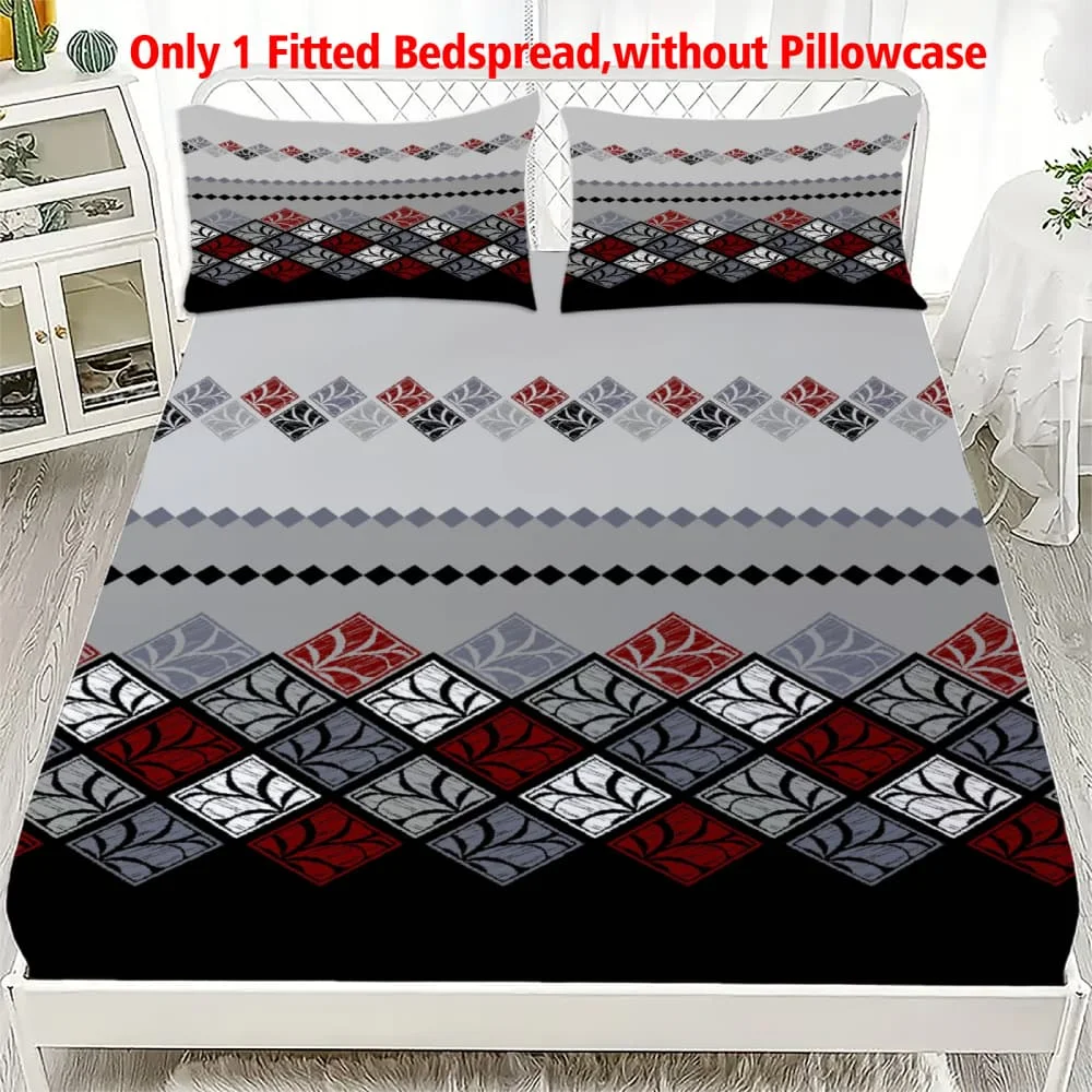 1 Stück Vintage Geometrischer Diamant-Druck Spannbettlaken mit Tiefen Taschen, Elastischer Matratzenbezug für Einzel-, Doppel-, Queen- und King-Size-Betten, Schlafzimmer-Dekoration