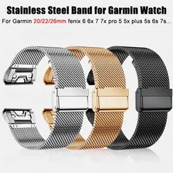 Stainless Steel Band for Garmin Watch Fenix Fenix 8 E 6 6x 7 7x Pro 5 5x Plus 5s 6s 20/22/26mm Metal Strap Wristband Bracelet Ac