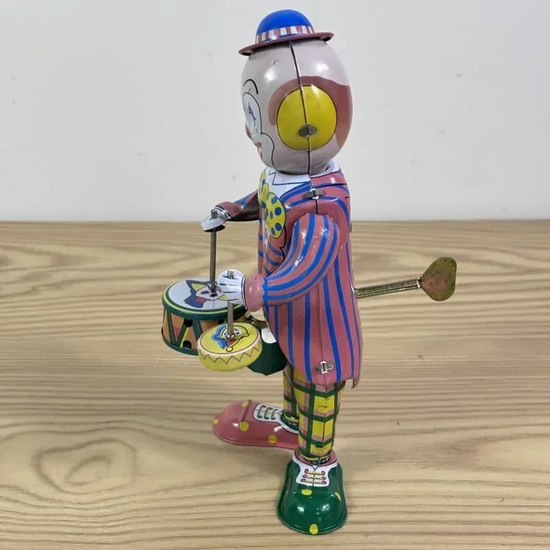 [Divertente] Collezione classica Orologio retrò Carica metallo Giocattolo di latta da passeggio Tamburo Clown batterista Robot Giocattoli meccanici regalo per bambini