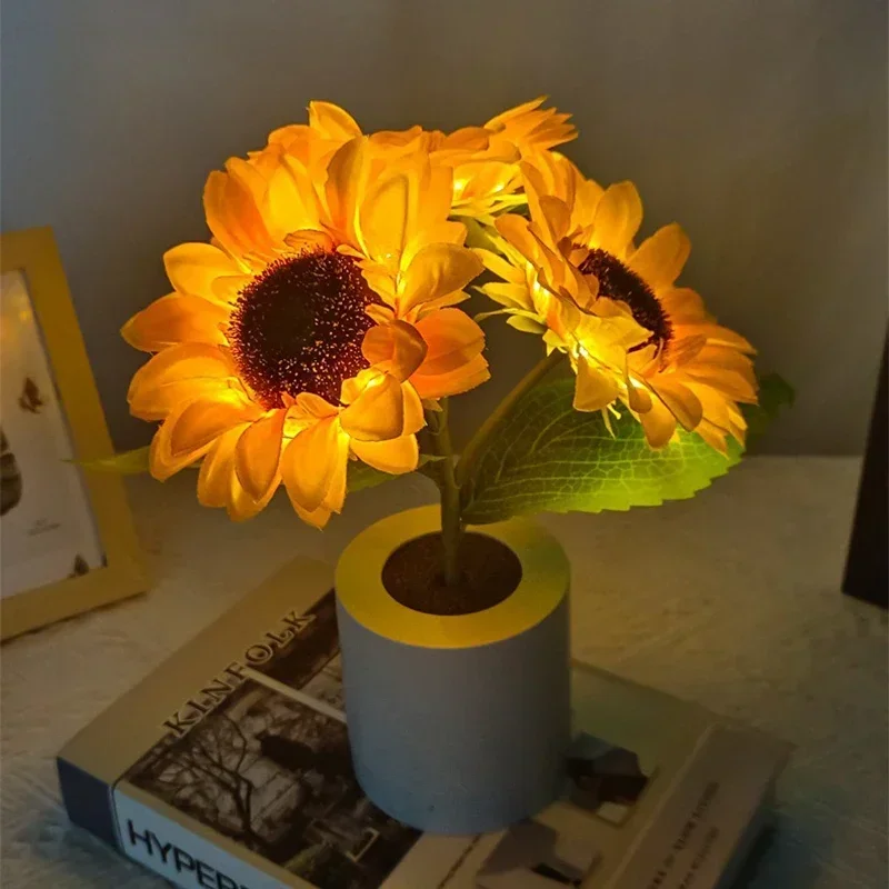 3 LED Night Light Rechargeable Sunflower Lights Interior Lighting Bedroom Bedside Desktop Decoration Table Lamp Night Lamps