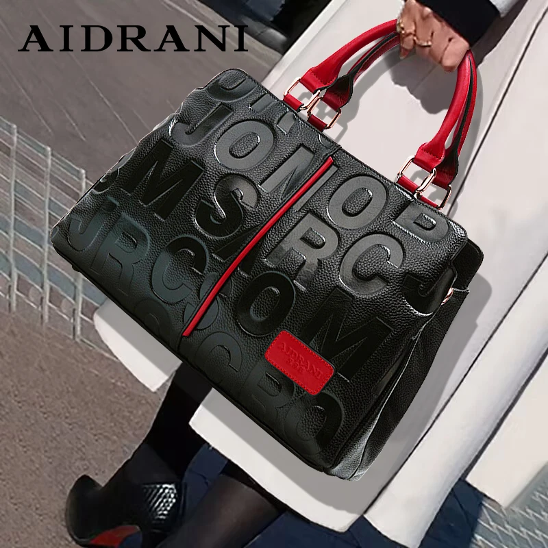 Aidrani  2024  Genuine leather New High Quality Cowhide Women's Handbag Fashion Letter Printed Large Bag