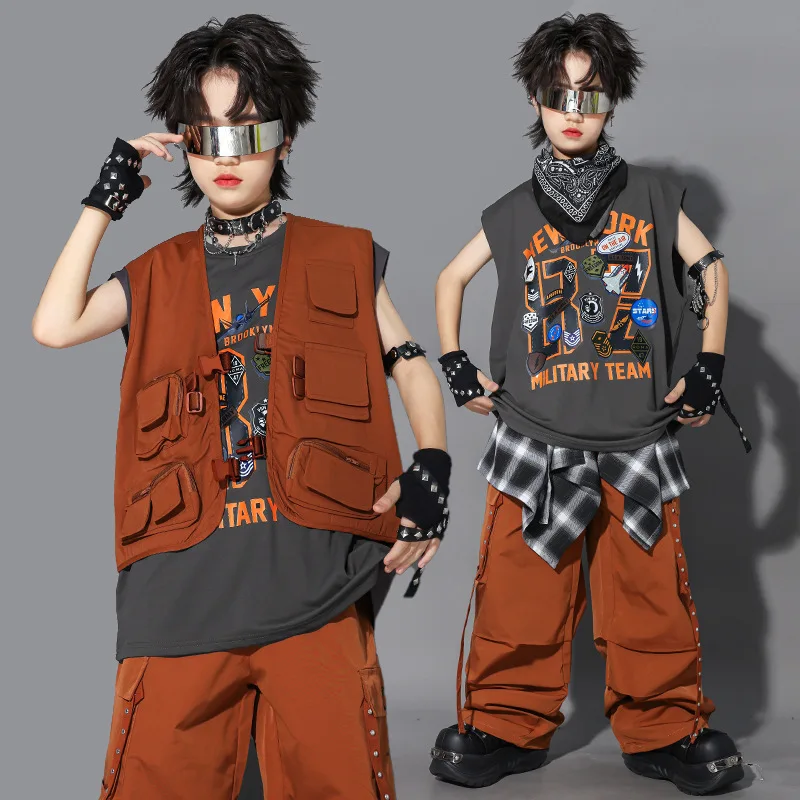

Комплект одежды для танцев в стиле хип-хоп для девочек и мальчиков, детская уличная одежда, комплекты брюк-карго на бретелях, костюмы для малышей в стиле хип-хоп, размер 3-14 лет