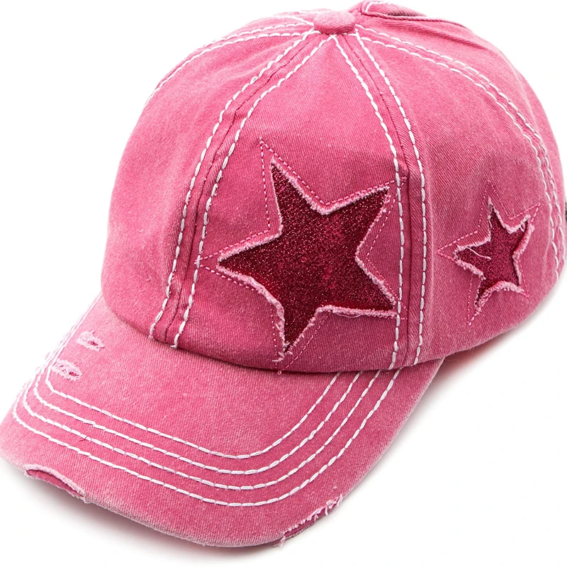 Vintage Y2K Washed Denim Star Baseball Cap Unisex Cotton Sport Hat Outdoor Soft Top Breathable Versatile Sunshade Caps Women Men