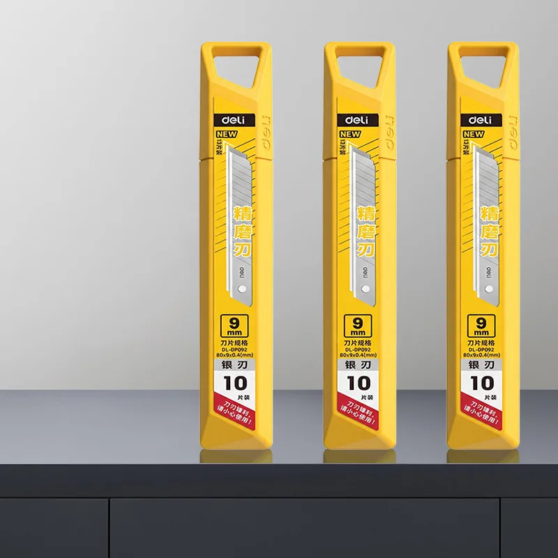 DELI 9mm mesjes voor universeelmes, 0,4 mm, gelegeerd staal, 60 °   Afneembare messen voor snijmachines, ideaal voor knutselprojecten, doe-het-zelfprojecten, gebruik op kantoor en thuis.