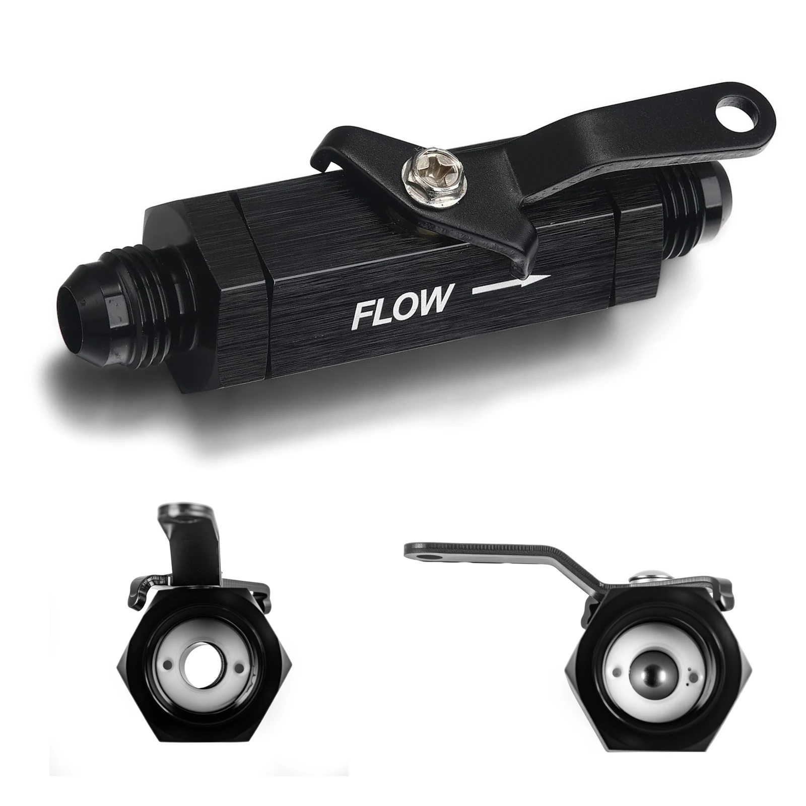 AN6 AN8 AN10 AN12 AN16 Maled Inline Fuel Shut Off Valves Flow Control Cut Off Cable Lever Aluminum Fitting Black
