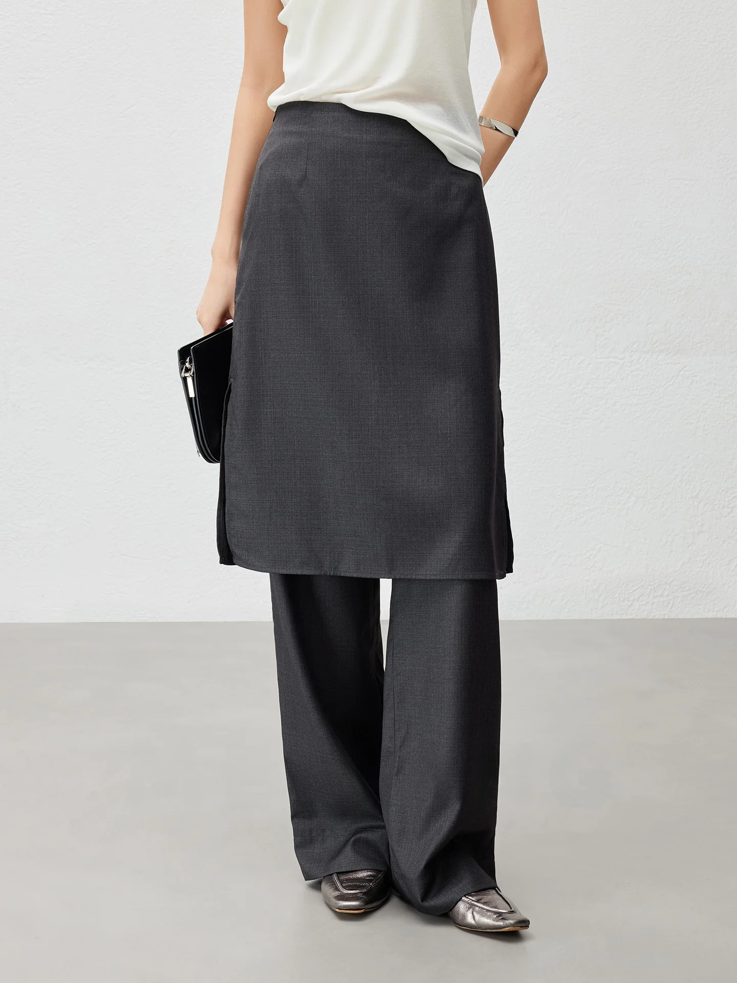 

Брюки-юбка MeiYang с высокой талией и широкими штанинами, с боковой молнией, скрывающие бедра, имитация двух частей, простые, длинные, из полиэфирного волокна