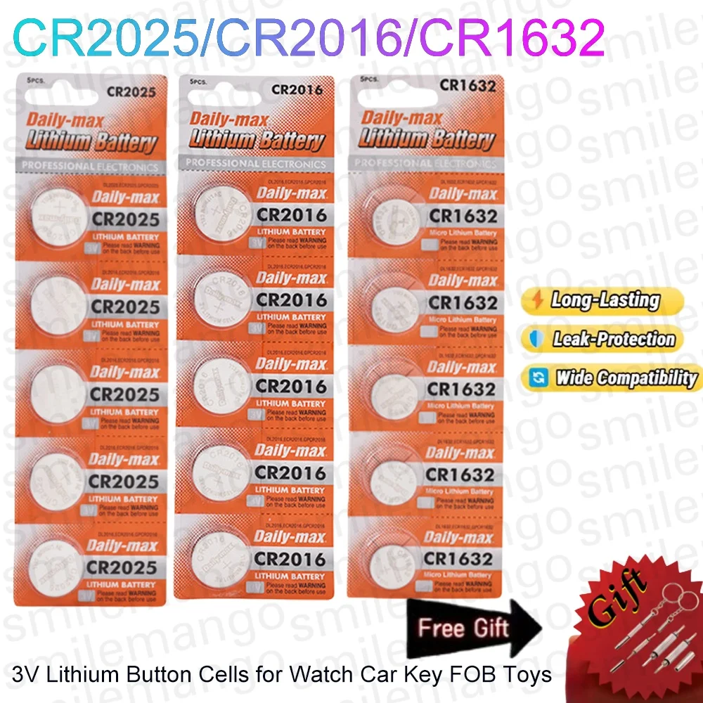 Batería de Botón de Litio de 3V CR2025 CR2016 CR1632 para Llaves de Coche, Relojes, Juguetes y Controles Remotos