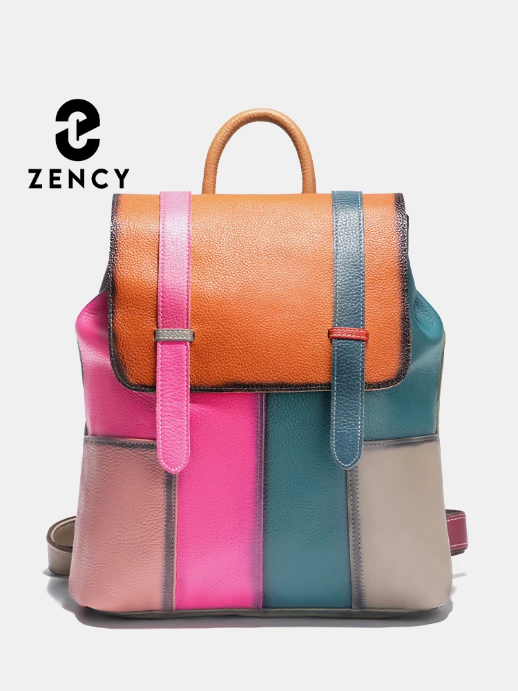 

Zency Women's Genuine Leather Fashion Patchwork Backpack Large Capacity Rucksack For Women Shoulder Bags