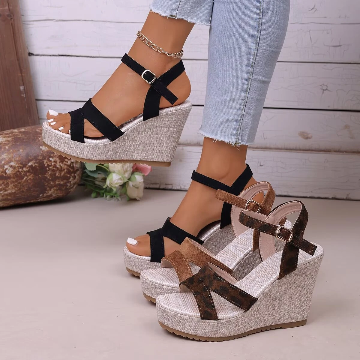 Sandalias de Mujer, Sandalias de Plataforma con Cuña de Moda, Sandalias de Verano Antideslizantes con Punta Abierta, Zapatos de Plataforma con Suela de Goma, Hebilla Elegante, Zapatos de Tacón para Mujer