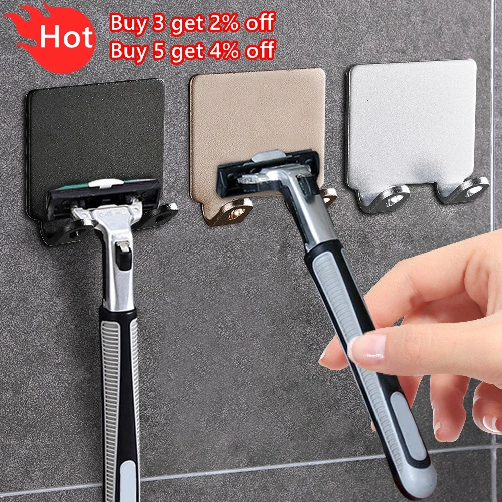 

Punch Free Razor Holder Shaving Shelf Bathroom Rack Wall Storage Hook - Bathroom Accessories