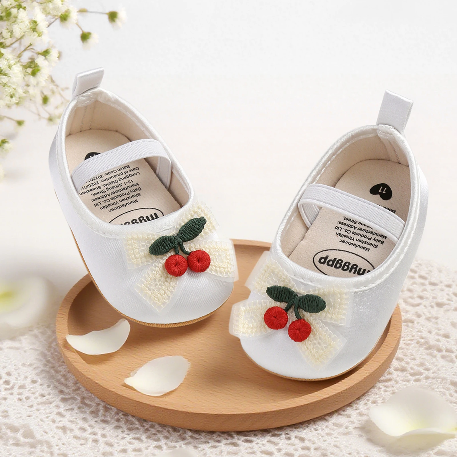 

Suefunskry/обувь принцессы для маленьких девочек, мягкая нескользящая обувь с вишневым бантом для первых ходунков, повседневная обувь для малышей