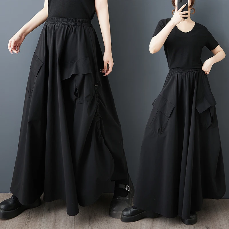 Zomer Faion Hong Kong Sle ket f rok losse elastische taille 3D-effect afslanken losse pasvorm lange rok polyester katoen...