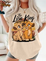 Women's Disney Lion King T-Shirt Simba Print Crew Neck Casual Top Everyday & Vacation Wear Retro Design Durable Material