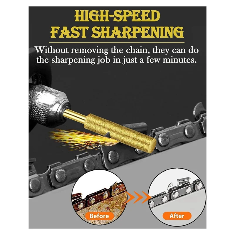 ABRB-24 Stück Titanbeschichtete Diamant-Kettensägenschärfer-Bits – Kettensägen-Schleifstein-Set mit Grat und hoher Härte