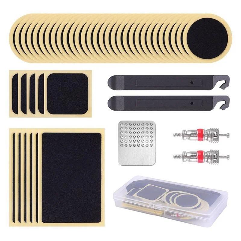 B72A 46PCS Tube Patch Kit Self-Adhesive Patches Metal Rasp And Lever Kit Portable Outdoor Cycling Bike Tire Repair Tools