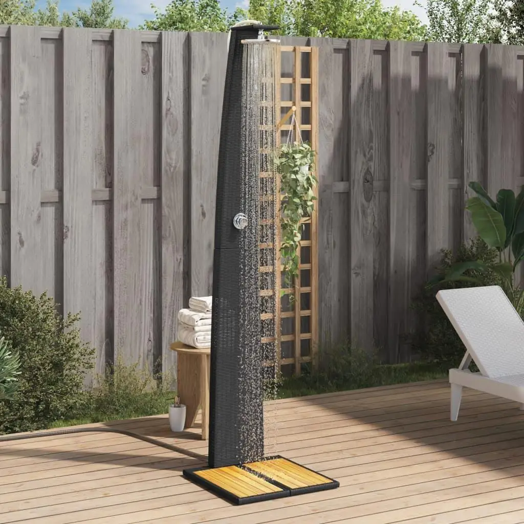 Outdoor Shower Black Poly Rattan & Acacia Wood 21.7x23.6x88.2 inches - Stylish Garden Solution