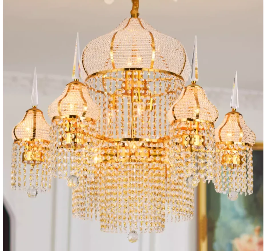 

Modern Golden K9 Crystal Chandelier Lighting D80cm H90cm E14 Candle Style Deco Light Fixtures avize Lustre 90~240V Pendant Lamps
