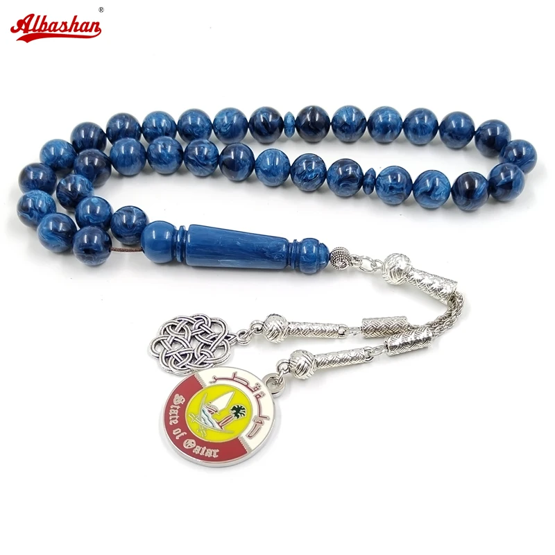 

Qatar Tasbih blue resin Muslim bracelet man 33 Rosary prayer beads arabic National Day fashion bracelet Misbaha on hand