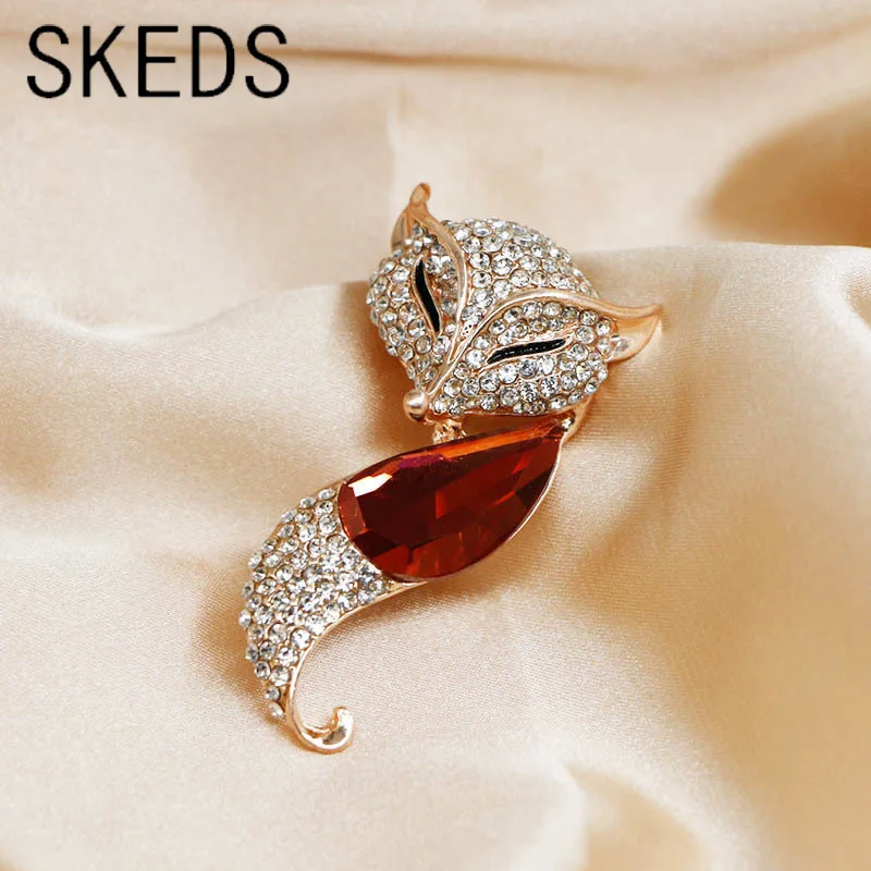 Women Lady Fox Full Rhinestone Brooches Pins Fashion Elegant Accessories Jewelry For Women Animal Clothing Wedding Brooch Pin