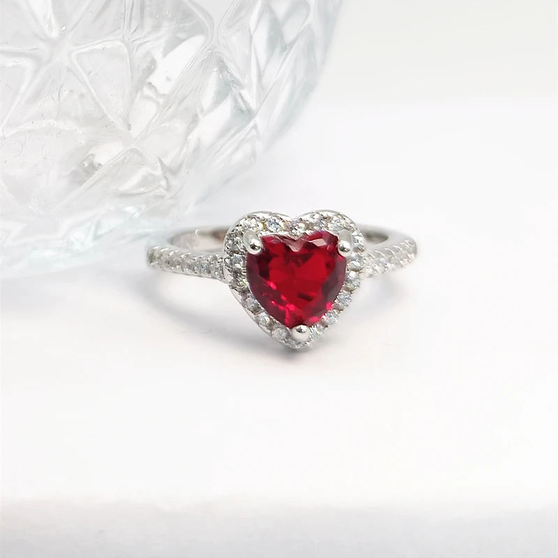 CC Red Heart Ring Silver Color Love Fashion Jewelry Cubic Zirconia Wedding Bridal Engagement Accessories for Women CC829 image 5