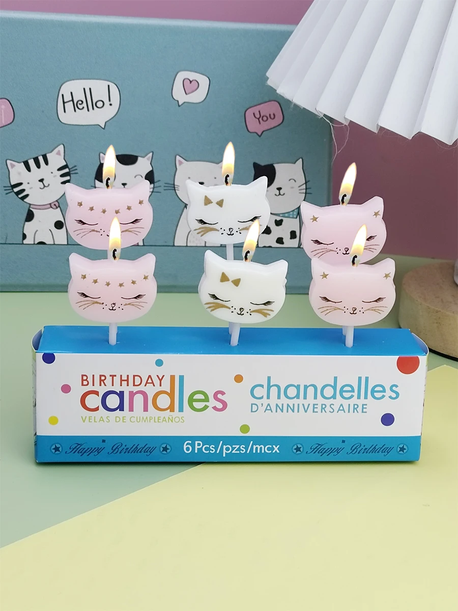 6 Stück Niedliche Katzen-Kinderparty-Kerzen, Kreative Geburtstagskerzen für Tortendekoration, Mädchen-Feierkerzen – Detail 3
