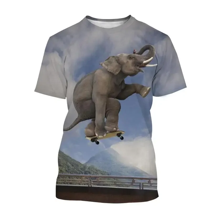 

New Men's Children's Casual Round Neck T-shirt Animal Elephant Fun Short Sleeve 3d Printing Fitness Breathable Lightweight Top
