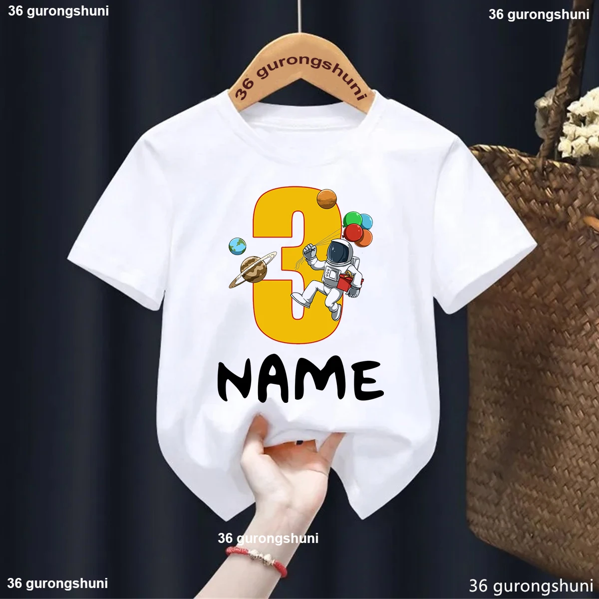 Custom Name Birthday Kids Tshirt Space Astronauts Number 1-9th Print T-Shirt Boys Clothes Ashion Child Shirts Kid Birthday Gift