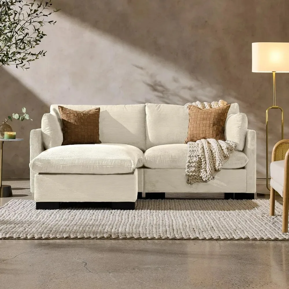 Modern Loveseat Sofa for Living Room, Corduroy Recliner, Removable Cover, Spring Cushions, Solid Wood Frame, Easy Assembly