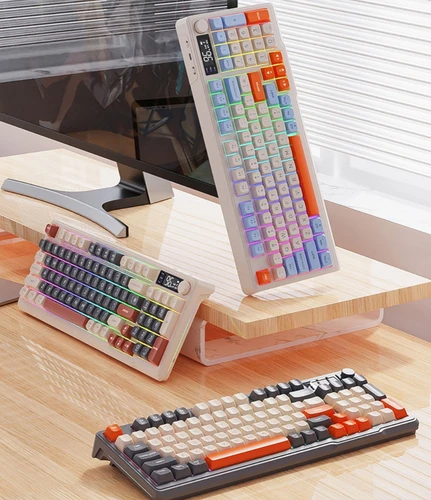 Teclado inalámbrico español, ruso, árabe y coreano, diseño de 96 teclas con control de volumen en pantalla, FreeWolf M96 RGB Light, tipo C, batería grande de 2000 mAh, conexión Bluetooth para PC, portátil, iPad, juegos