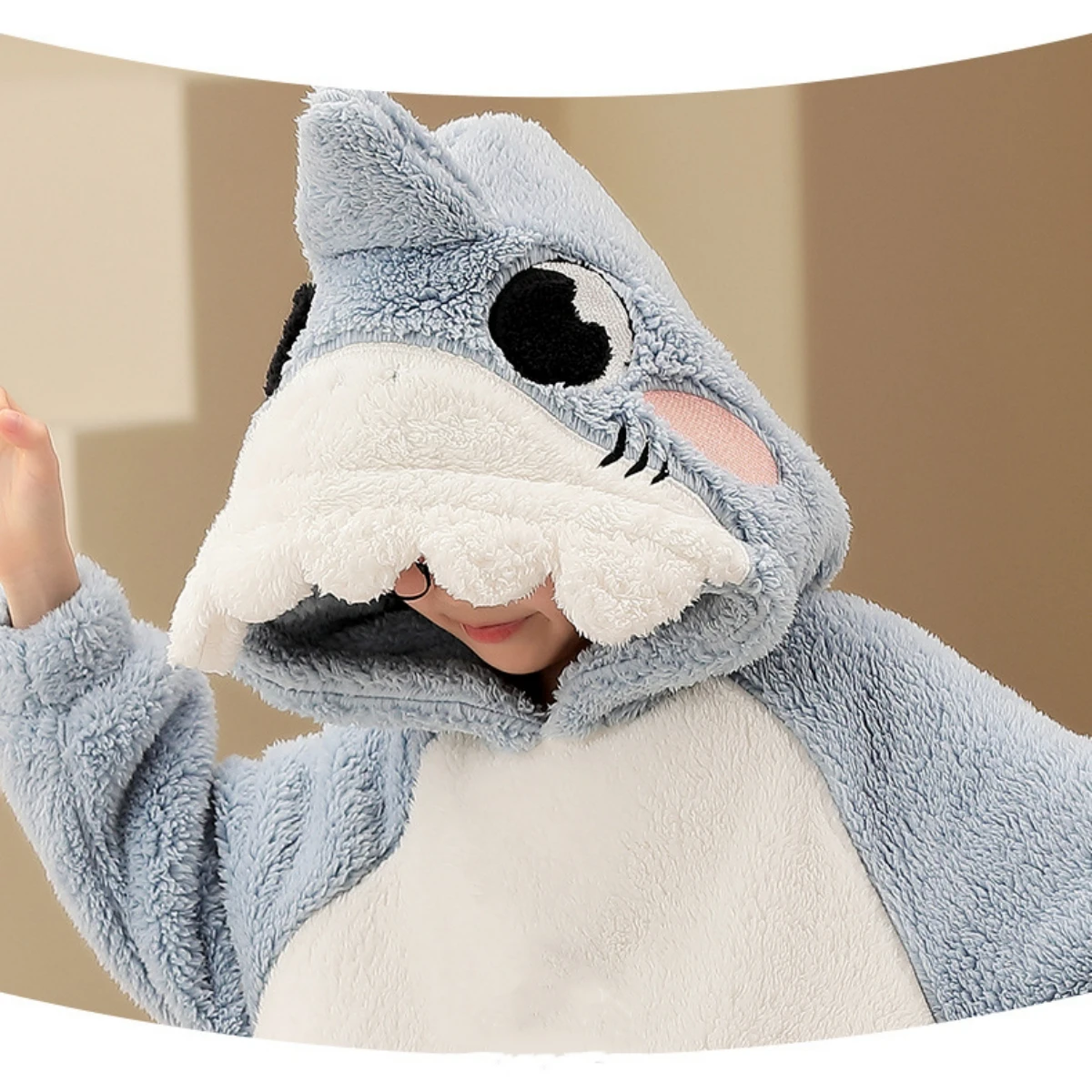 Unisex Kids Shark Animal Costume Cute Hooded One Piece Plush Pajamas Jumpsuit for Christmas Winter Sleepwear