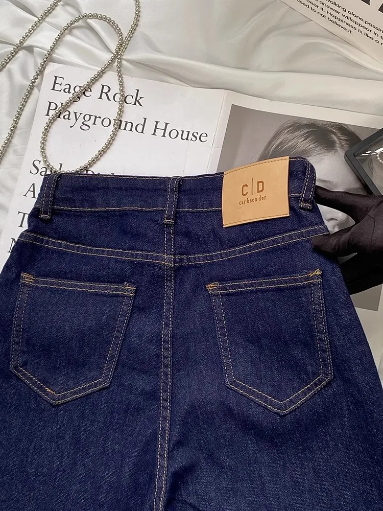 Vaqueros azules holgados de cintura alta para mujer, pantalones de corte recto informales con diseño Faion, efecto adelgazante de talla grande