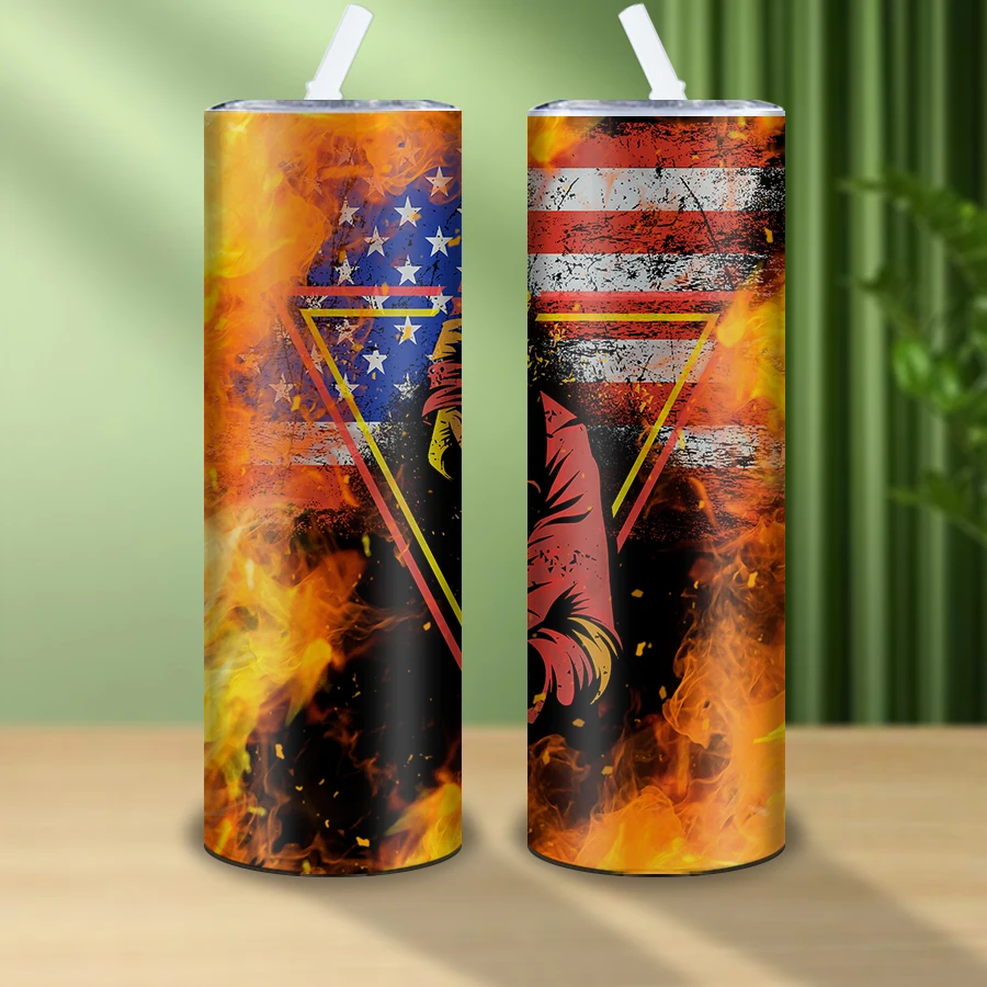 3D Print Firefighter American Flag Sublimation Stainless Steel Tumbler With Lid And Straw Skinny Water Bottle Suitable Gift