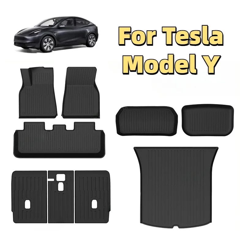 Floor Mats for Tesla Model Y TPE Front Rear Spare Box Pads Tail Box Pads Waterproof Trunk Mats LHD Car Accessories 2021-2024