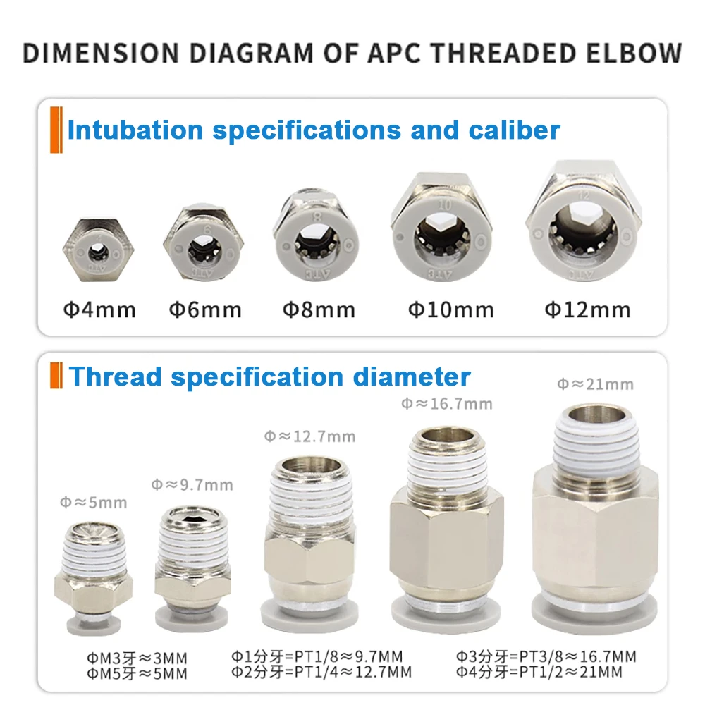 

1pcs Pneumatic Fitting Air Connector PC 4mm 6mm 8mm 10mm 12mm Thread 1/8" 1/4" 3/8" 1/2" M5 Hose Fittings Pipe Quick Connectors