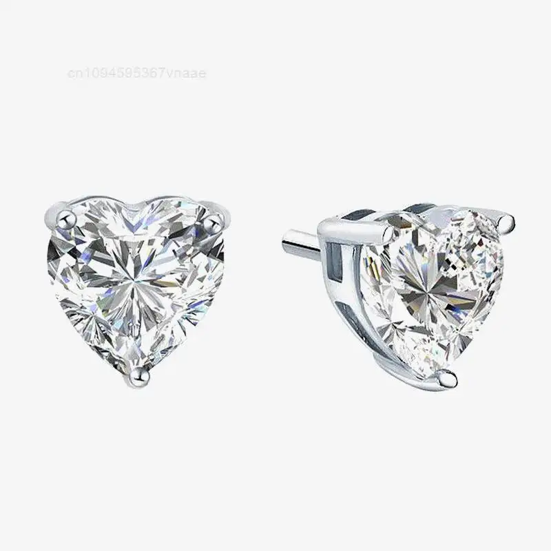Moissainite Diamond 925 Sterling Silver Jewellery Fine Jewelry Women Stud 2CT Heart Earrings