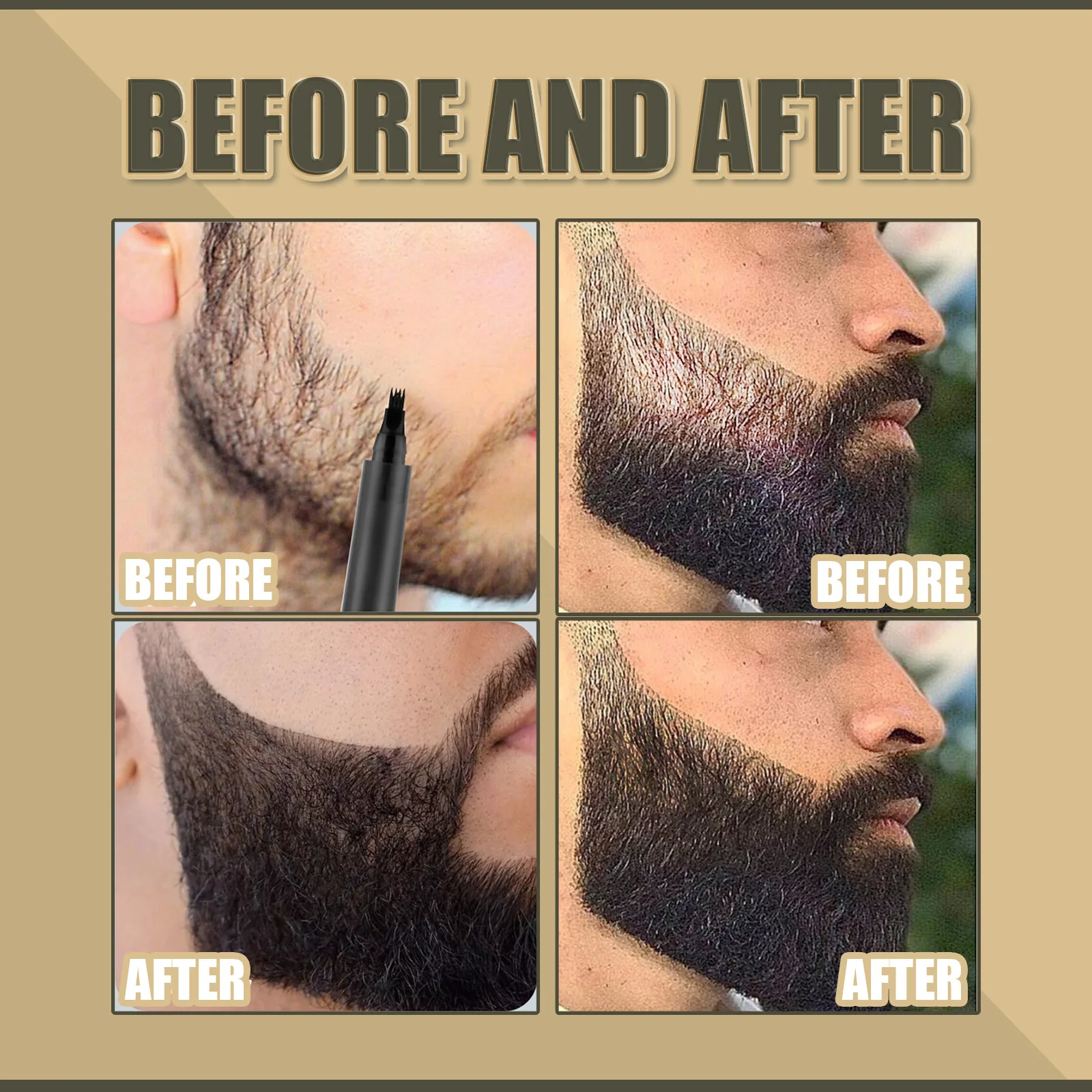 Beard Filler Pen Kit Waterproof Four Prong Beard Filler Pencil With Beard Brush Male Moustache Repair Shaping Coloring Pen image 5