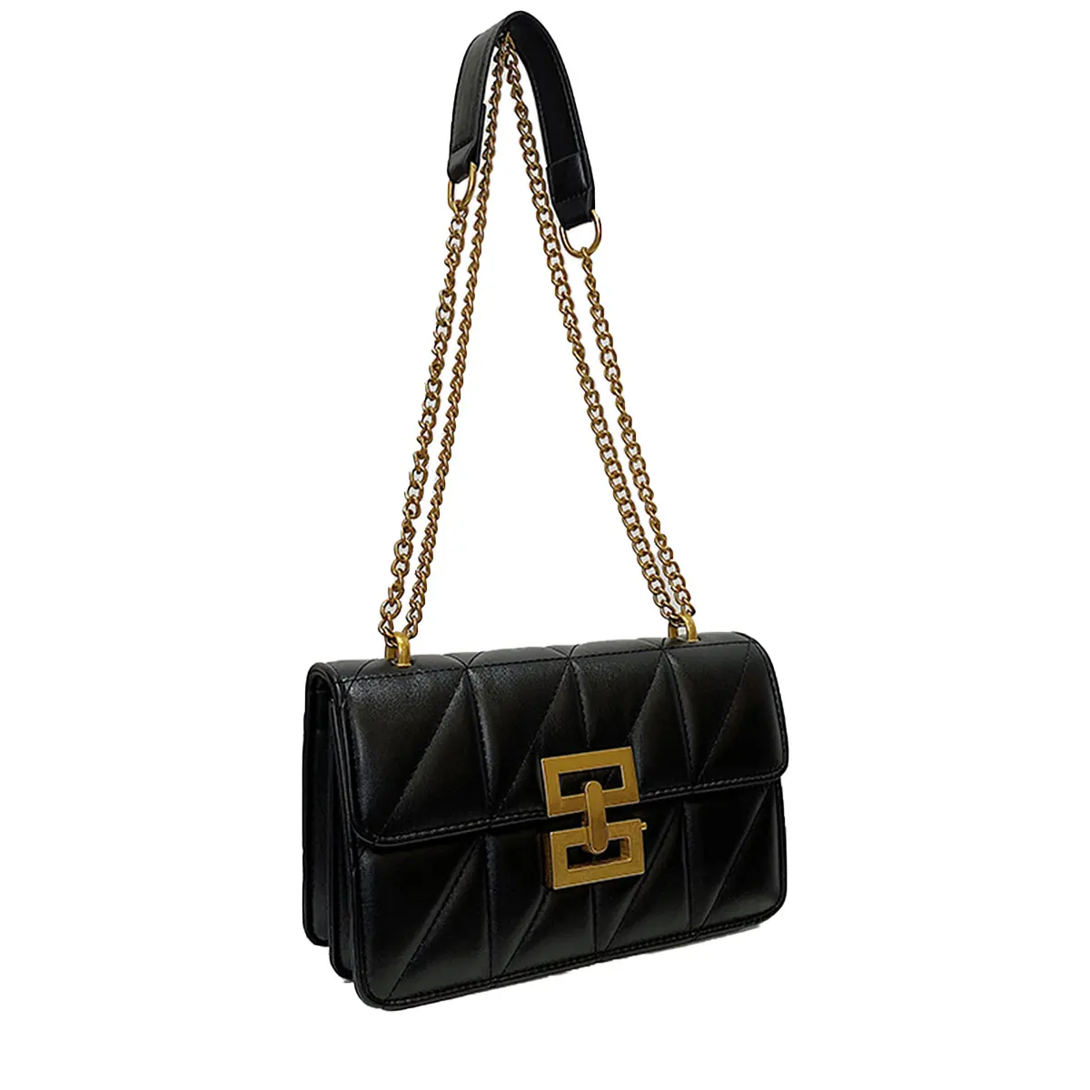 Lock buckle embroidered thread PU solid color small square bag women\'s chain shoulder bag