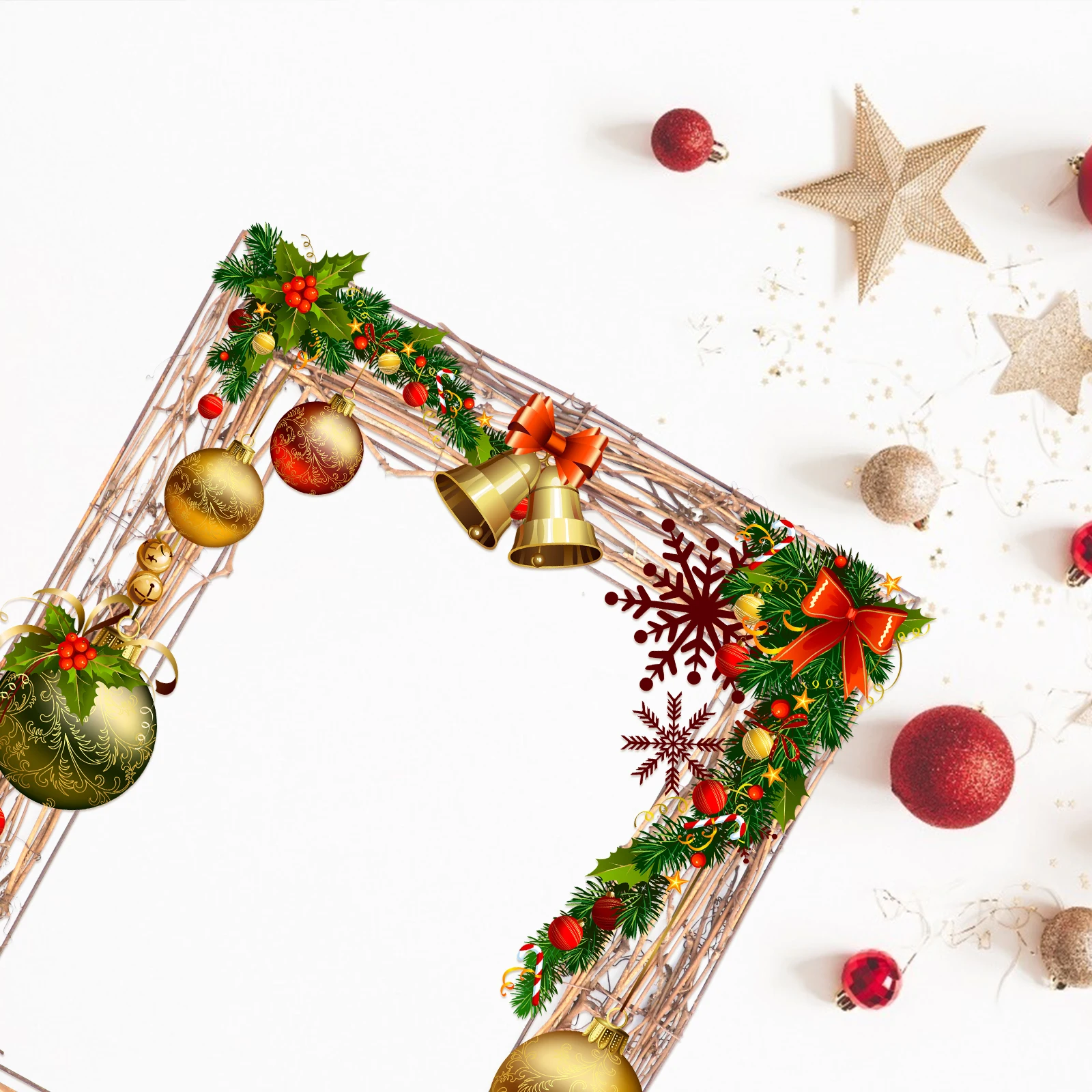 

1Pcs Christmas Wreath Rattan Square Plaited Frame Indoor Decoration Photography Props DIY Garland