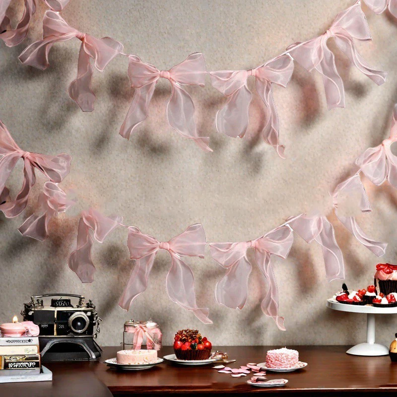 12 Uds. Banner con lazo rosa, guirnalda de cumpleaños para niñas, guirnalda con lazo, decoración colgante para Baby Shower de princesa, suministro para fiesta de nacimiento y boda