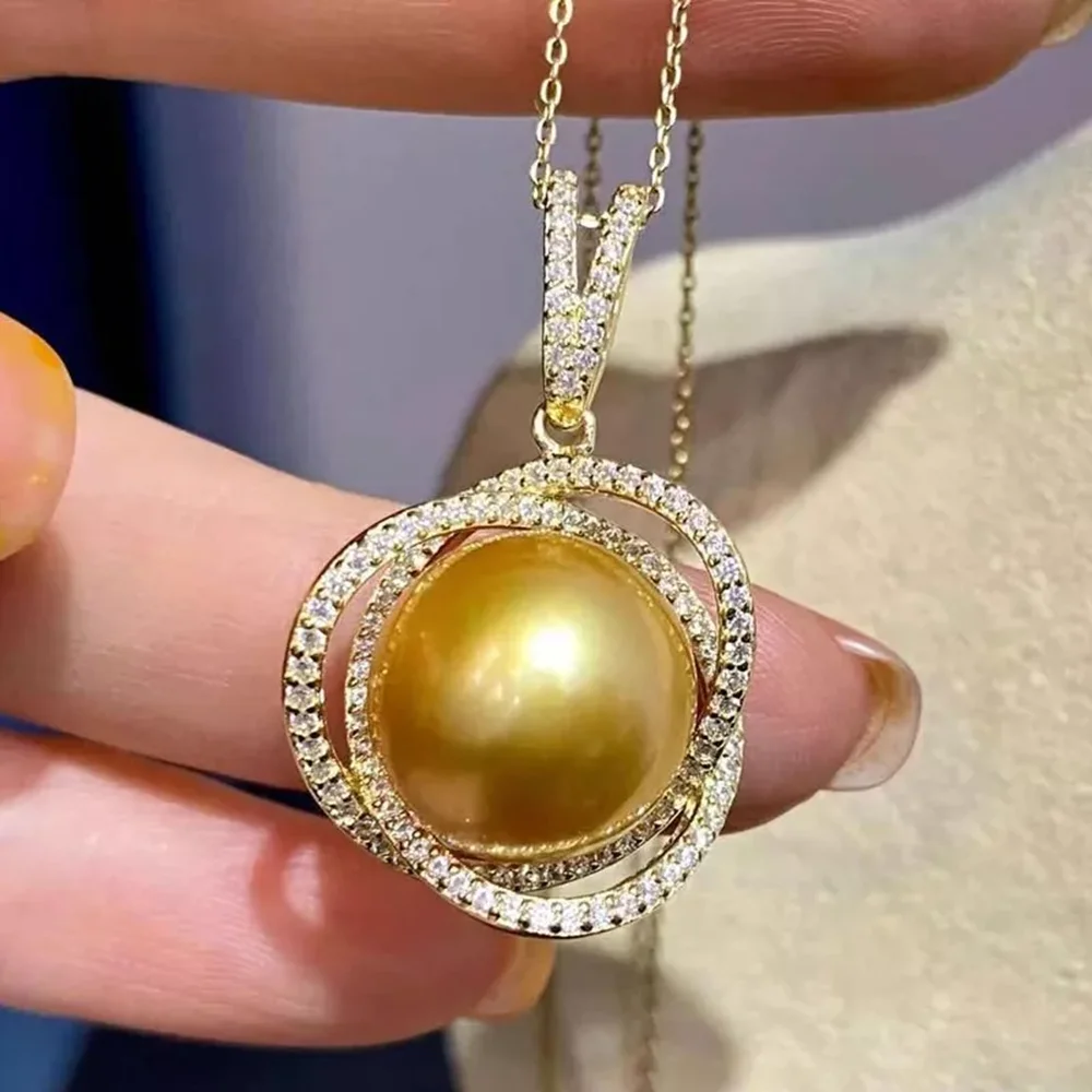 

Designer's oversized AAAA 11-12mm South Sea Gold Round Pearl Pendant 925S 9-10mm 10-11mm