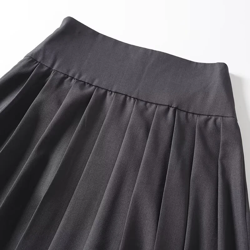 YENKYE New Commuting Style Midi Pleated Skirt For Women Dark Gray Autumn High Waist Skirts
