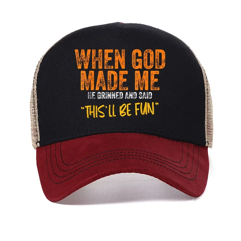 When God Made Me He Grinned and Said  hat Men Women Christian Baseball Cap Funny Sarcastic Saying hats Casquette