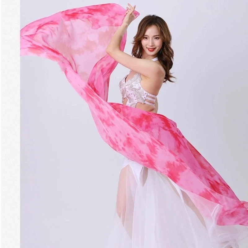 حجاب من الحرير الخالص مخصص حديثًا قياس 250 * 114 سم، مناسب لممارسة الرقص الشرقي وارتداء شال