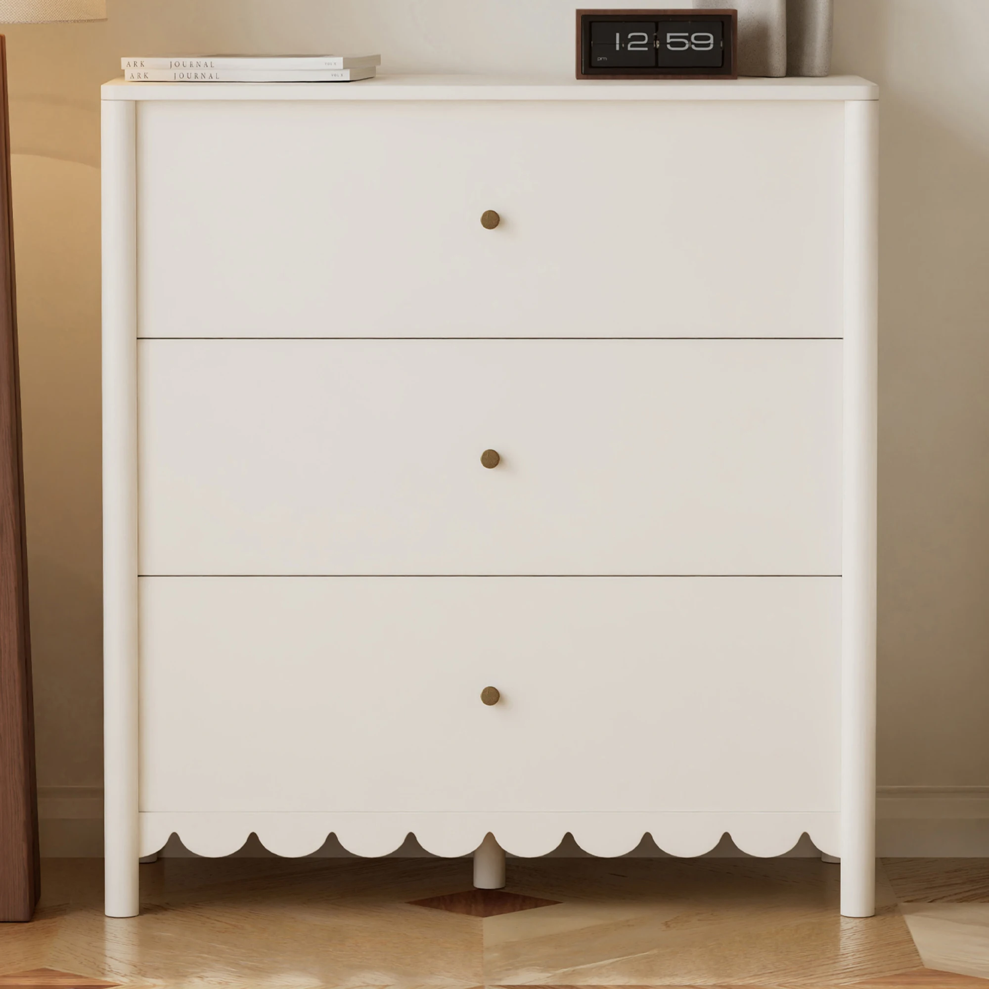 

！@Combohome Factory Shipment Scandinavian Style Chest of Drawers 3 Drawer Natural Drawer Organizer with Round Handle for Bedroom