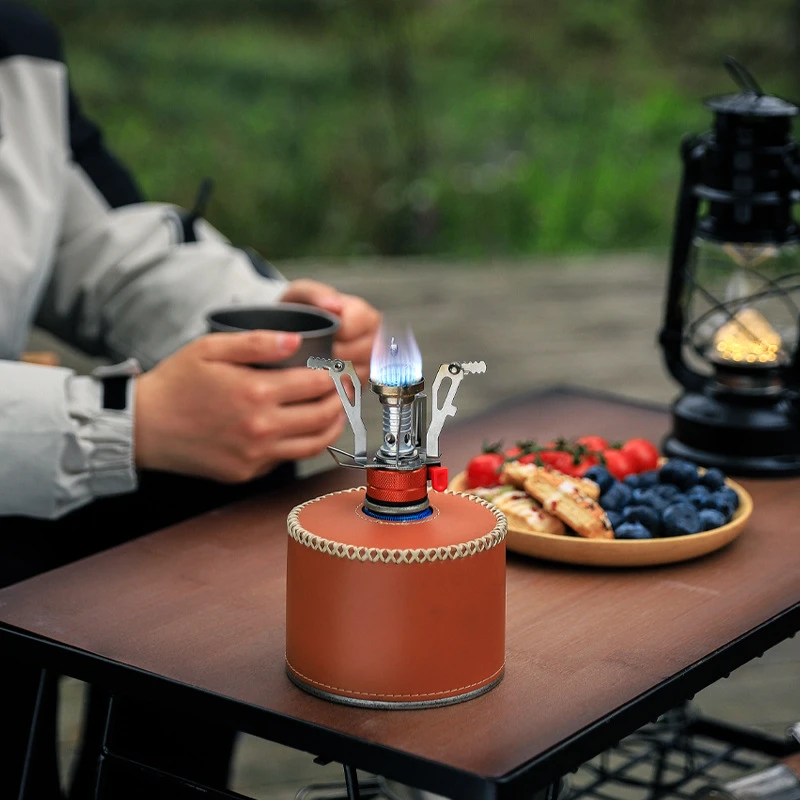 Portable mini gas stove, ultra light picnic stove, outdoor cookware burner, adjustable control valve, camping barbecue stove