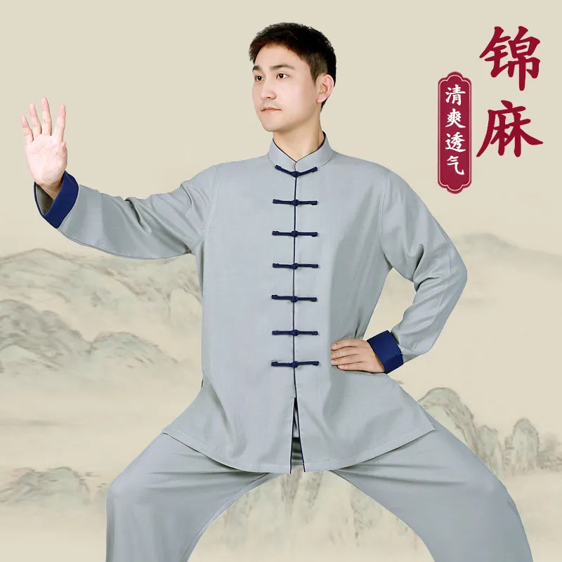 Unisex Tai Chi Suit Premium Linen Cotton Spring/Autumn Martial Arts Training & Baduanjin Practice Wear for Adults